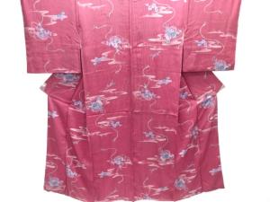 アンティーク　霞に花籠模様着物